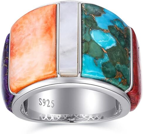 خاتم الفيروز الواسع للنساء - 925 sterling Silver Fringquoise Rats Rings Gemstones Wide Band Ring Size 6-10 in Kuwait