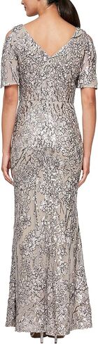 Alex Evenings Women's Long Mother of The Bride Sequin Dress with Cold Shoulder Flutter Sleeves (Petite and Regular Sizes) in Saudi Arabia
