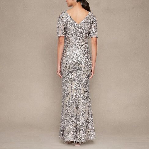 Alex Evenings Women's Long Mother of The Bride Sequin Dress with Cold Shoulder Flutter Sleeves (Petite and Regular Sizes) in Saudi Arabia