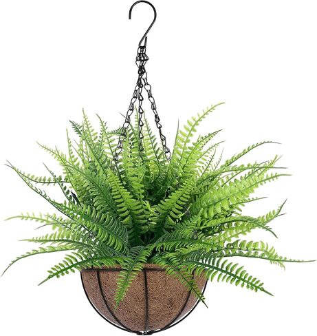 TURNMEON Fake Hanging Plants Flowers Baskets for Outdoor Decoration, 5 Bundles Artificial Faux Boston Ferns in Hang Planter Realistic UV Resistant for Porch Home Patio Gardens Balcony Yard Outside in Saudi Arabia