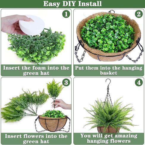 TURNMEON Fake Hanging Plants Flowers Baskets for Outdoor Decoration, 5 Bundles Artificial Faux Boston Ferns in Hang Planter Realistic UV Resistant for Porch Home Patio Gardens Balcony Yard Outside in Saudi Arabia
