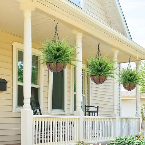 TURNMEON Fake Hanging Plants Flowers Baskets for Outdoor Decoration, 5 Bundles Artificial Faux Boston Ferns in Hang Planter Realistic UV Resistant for Porch Home Patio Gardens Balcony Yard Outside in Saudi Arabia