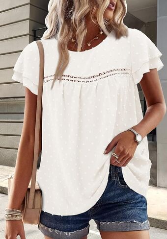BETTE BOUTIK Women Boho Tops Short Sleeve Summer Flowy Shirts Dressy Casual Loose Trendy Blouses in Saudi Arabia