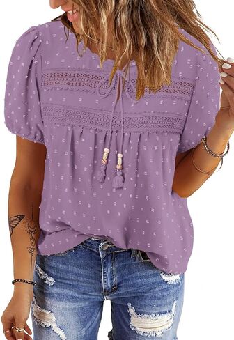 BETTE BOUTIK Women Boho Tops Short Sleeve Summer Flowy Shirts Dressy Casual Loose Trendy Blouses in Saudi Arabia