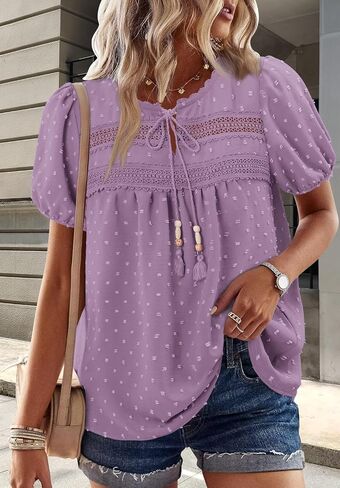 BETTE BOUTIK Women Boho Tops Short Sleeve Summer Flowy Shirts Dressy Casual Loose Trendy Blouses in Saudi Arabia