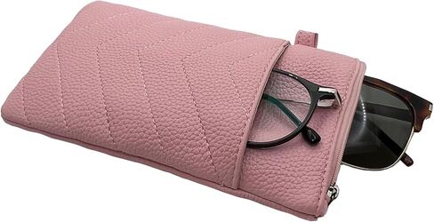 Double Eyeglasses Pouch with Zipper Closure,Soft Leather Sunglass Organizer Pouch,Portable Eyeglasses Case for men, women in Saudi Arabia