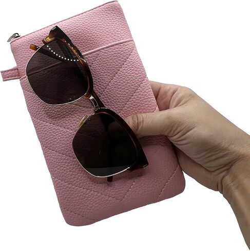 Double Eyeglasses Pouch with Zipper Closure,Soft Leather Sunglass Organizer Pouch,Portable Eyeglasses Case for men, women in Saudi Arabia