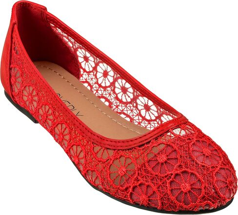 CLOVERLAY Women's Ballet Shoe Floral Breathable Crochet Lace Ballet Flats (9, White) in Kuwait