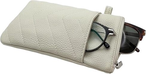 Double Eyeglasses Pouch with Zipper Closure,Soft Leather Sunglass Organizer Pouch,Portable Eyeglasses Case for men, women in Saudi Arabia