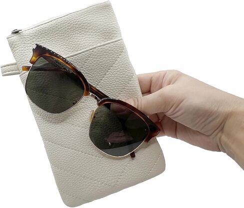 Double Eyeglasses Pouch with Zipper Closure,Soft Leather Sunglass Organizer Pouch,Portable Eyeglasses Case for men, women in Saudi Arabia