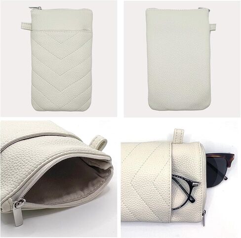 Double Eyeglasses Pouch with Zipper Closure,Soft Leather Sunglass Organizer Pouch,Portable Eyeglasses Case for men, women in Saudi Arabia