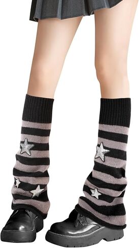 Xepst Leg Warmers Harajuku Tharers kawaii thread for Women Girls ، Striped Style in Saudi Arabia
