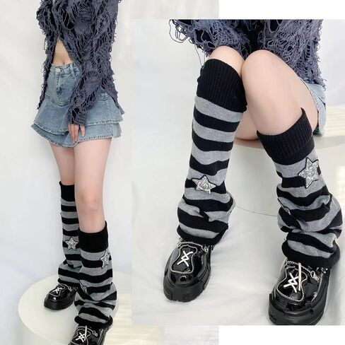 Xepst Leg Warmers Harajuku Tharers kawaii thread for Women Girls ، Striped Style in Saudi Arabia