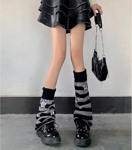 Xepst Leg Warmers Harajuku Tharers kawaii thread for Women Girls ، Striped Style in Saudi Arabia