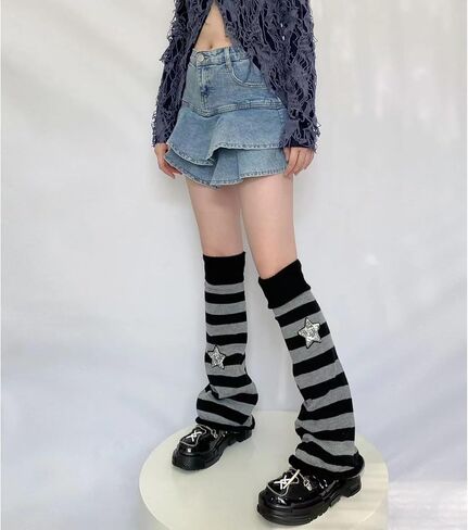 Xepst Leg Warmers Harajuku Tharers kawaii thread for Women Girls ، Striped Style in Saudi Arabia
