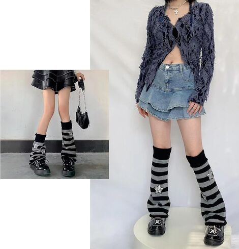 Xepst Leg Warmers Harajuku Tharers kawaii thread for Women Girls ، Striped Style in Saudi Arabia