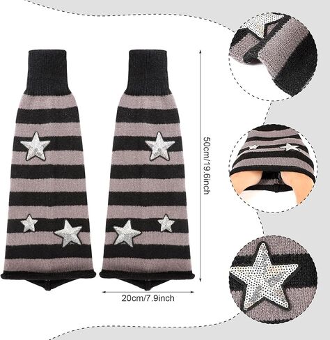 Xepst Leg Warmers Harajuku Tharers kawaii thread for Women Girls ، Striped Style in Saudi Arabia