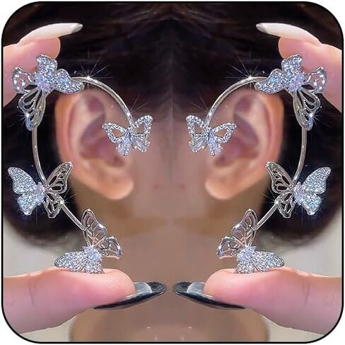 Butterfly Ear Cuff for Women Cubic Zirconia Butterfly Ear Wrap No Piercing Clip On Earrings in Saudi Arabia