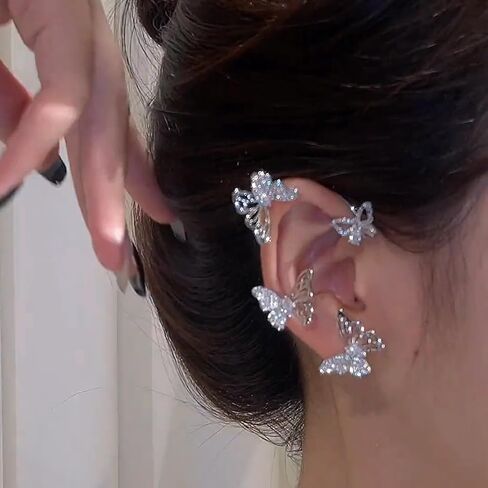 Butterfly Ear Cuff for Women Cubic Zirconia Butterfly Ear Wrap No Piercing Clip On Earrings in Saudi Arabia