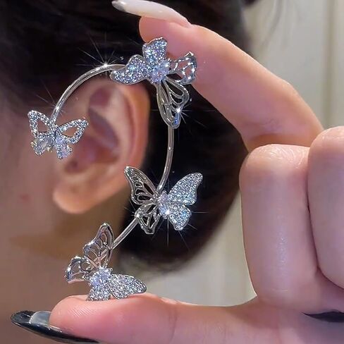 Butterfly Ear Cuff for Women Cubic Zirconia Butterfly Ear Wrap No Piercing Clip On Earrings in Saudi Arabia