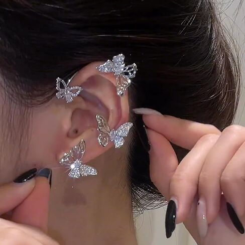 Butterfly Ear Cuff for Women Cubic Zirconia Butterfly Ear Wrap No Piercing Clip On Earrings in Saudi Arabia