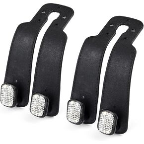2 Pcs Bling Bling Crystal Diamond Sparkling Car Purse Hooks, Back Seat Headrest Hooks for Car Back Seats, Black