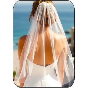EASEDAILY Bride Wedding Veils Ivory Elbow Length 1 Tier Bridal Tulle Veil with Comb for Women