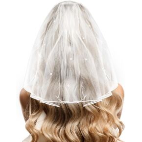 Jaciya Pearl Short Wedding Veil for Brides & Bachelorette Parties | Bachelorette Party Accessories
