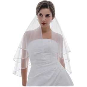 SAMKY 2T 2 Tier 1/8" Ribbon Edge Bridal Wedding Veil