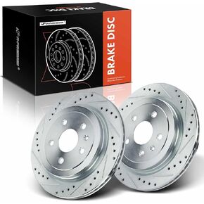 A-Premium 12.40 inch (315mm) Rear Drilled and Slotted Disc Brake Rotors Compatible with Select Chevy and Cadillac Models - Camaro 2010-2015, CTS 2008-2019, 2-PC Set