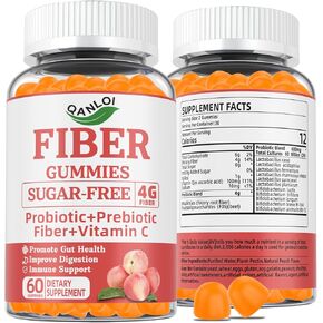 Probiotics + Prebiotics Fiber Gummies for Adults, 60 Billion CFU, 4g Prebiotic Per Serving, Promotes Intestinal Health & Enhances Immune System, Sugar Free, 60 Gummies