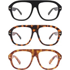 AMOMOMA 3 Pack Retro Blue Light Aviator Reading Glasses for Women Men,Oversized Large Computer Reader Frame AM6163