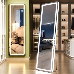 Standing Mirror Full Length with LED Lights, 63"x20" Lighted Mirror with Dimming & 3 Color Lighting, Tall Mirror Full Body for Bedroom, Dressing Room