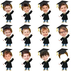 24 Pcs Graduation Cutouts Kids Photo Grad Graduates Cutouts for Bulletin Board Decor with Photo Space for Grad DIY Craft Photo Classroom 2025 Graduation Party Decoration (Style-Boy)