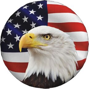 غطاء إطار احتياطي لـ RV Camper Trailer Bald Eagle مع العلم الأمريكي ، وغطاء عجلة عالمي مقاوم للعوامل الجوية لـ RV Travel Camper Truck 15inch