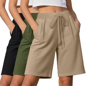 3 Pack Women's Bermuda Shorts Drawstring Casual Lounge Elastic Waist Athletic Yoga Running Shorts with Pockets