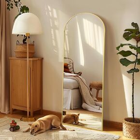 56"X18" Arched Full Length Mirror, Gold Floor Mirror with Stand Hanging or Leaning Against Wall, Tempered Glass Full Body Mirror for Bedroom Living Room, Aluminum Alloy Frame