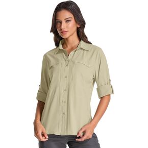Women's UV Sun Protection Safari Shirt, UPF 50+ Long Sleeve Outdoor Cool Quick Dry Fishing Hiking Travel Shirts