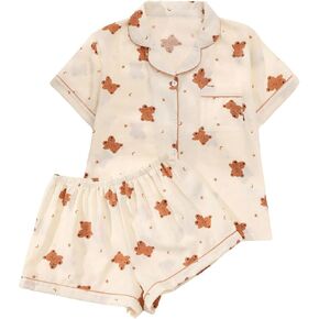 Women's Silk Satin Pajama Set Leopard Print Sleepwear Short Sleeve Button Down Pjs Shorts Cheetah Loungewear