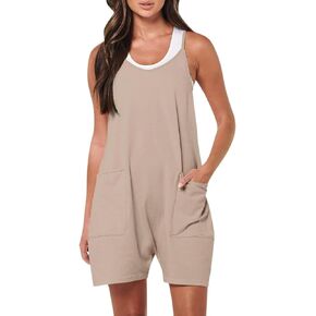 Womens Rompers Jumpsuits Casual Summer Outfits Shorts Overalls Jumpers with Pockets Loose Sleeveless Short Rompers