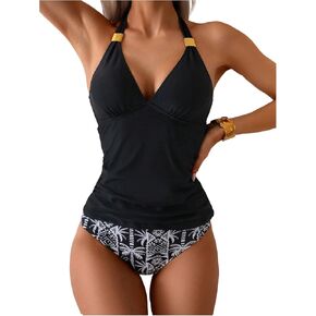 SweatyRocks للسيدات المكون من 2 قطعة طباعة الأزهار tankini الرسن البطن السيطرة على البساح بدلات الصيف شاطئ