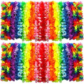 AMAZING TIME 100 Pieces Hawaiian Luau Leis Bulk,Tropical Flower Necklace for Hawaii Party Decorations Favors, Beach Party Decors