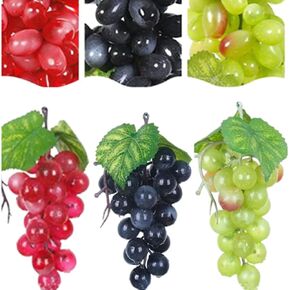 Honkenda 3 bunches string الاصطناعية العنب للديكور ، محاكاة مجموعات العنب المزيفة مع الأوراق ، العنب الفاكهة الزائفة بشكل كبير لحفل الزفاف منزل المطبخ الدعائم (أسود ، أحمر ، أخضر)