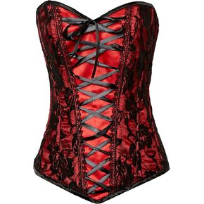 Daisy corsets womens Lavish Red Lace-up Overbust Corset W/Black Lace