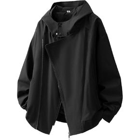 GURUNVANI Mens Solid Color Zip Up Hooded Jacket Unisex Oversized Sports Windbreaker Coat