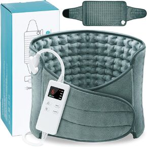 Upgraded Heating Pad for Back Pain and Cramps Relief, (12"x24"+20'') Extra Large Heating Pad with 4 Timer Auto Shut Off & 6 Heat Levels, Electric Heat Pad with Belt for Lower Back,Stomach