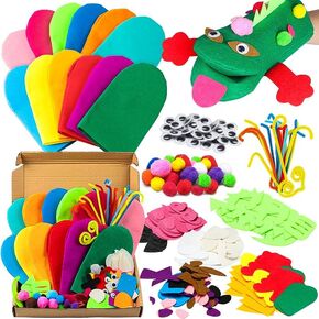 WATINC 12Pcs Hand Puppet Making Kit for Kids Art Craft Felt Sock Puppet Toys Creative DIY Make Your Own Puppets Pompoms Storytelling Role Play Party Supplies for Girls Boys