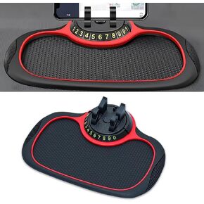 1 PCS Car Phone Holder, 9.45x7.48In Car Multi-Function Anti-Skid Mat, PVC Material Rotatable Dashboard Pad, Suitable for Most Cars (Black & Red)