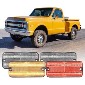 USR 68-72 C/K Series Pickup Side Marker Light – 4pc Front&Rear Parking Lamps (Left + Right) Set - Compatible with 1968-1972 Chevy C/K Pick Up Truck C10, C20, C30, K30 GMC (SMOKE LENS w/AMBER-RED LED)