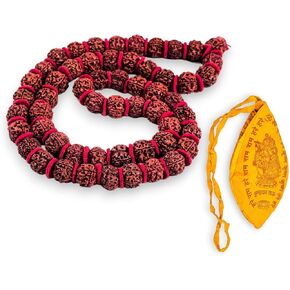 LoveNspire Certified Rudraksha Kantha Mala + Japa Bag Gaumukhi 5 Face (panchmukhi) Himalayan Authentic Genuine Rudraksh Rosary Garland Jaap Religious Tibetan Mala Beads Necklace - Puja Yoga Meditation